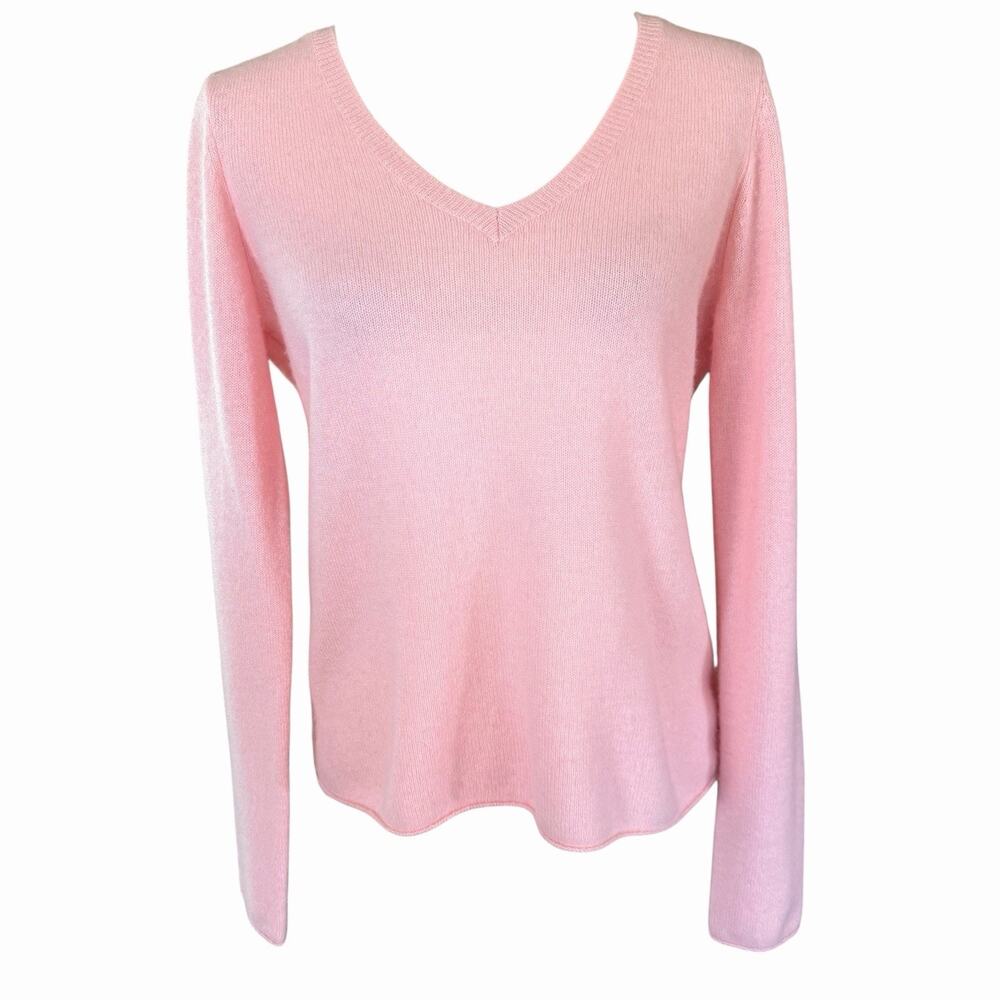 ATM Anthony Thomas Melillo Womens 100% Cashmere Sweater Pink M V Neck Cozy Soft
